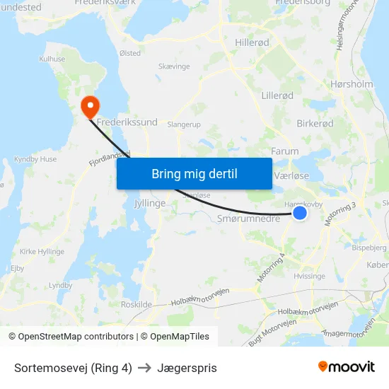 Sortemosevej (Ring 4) to Jægerspris map