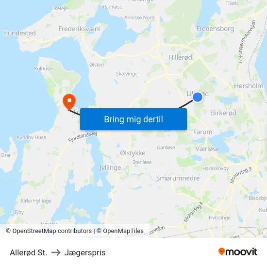 Allerød St. to Jægerspris map
