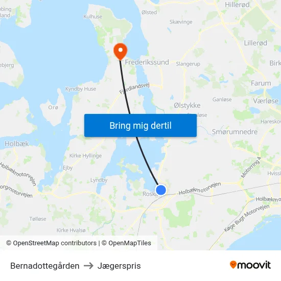 Bernadottegården to Jægerspris map
