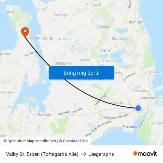 Valby St. Broen (Toftegårds Allé) to Jægerspris map