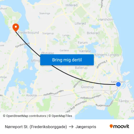 Nørreport St. (Frederiksborggade) to Jægerspris map