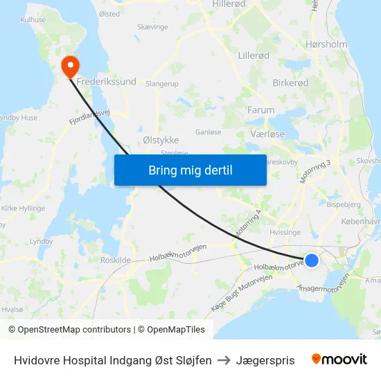 Hvidovre Hospital Indgang Øst Sløjfen to Jægerspris map