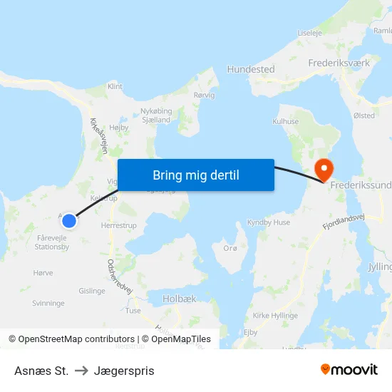 Asnæs St. to Jægerspris map