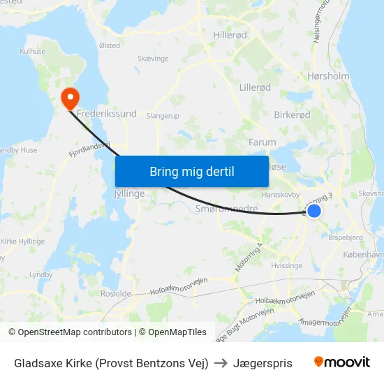 Gladsaxe Kirke (Provst Bentzons Vej) to Jægerspris map