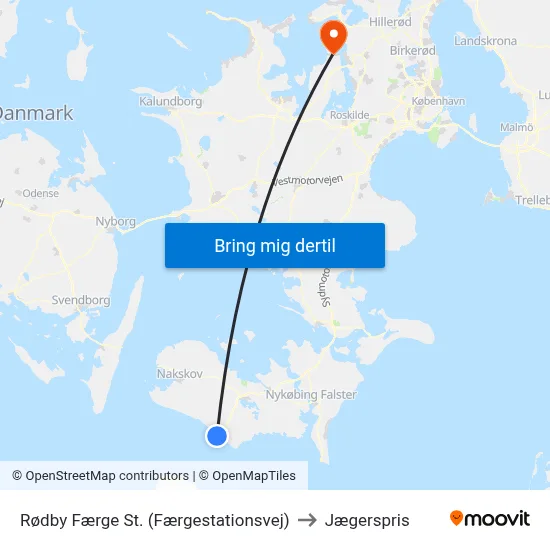 Rødby Færge St. (Færgestationsvej) to Jægerspris map