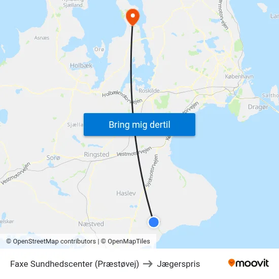 Faxe Sundhedscenter (Præstøvej) to Jægerspris map