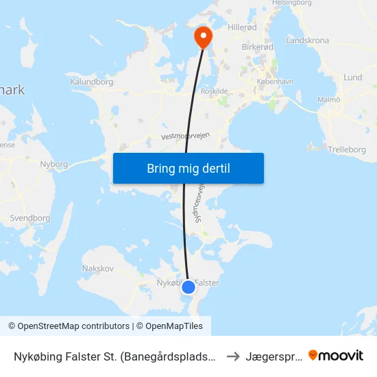 Nykøbing Falster St. (Banegårdspladsen) to Jægerspris map