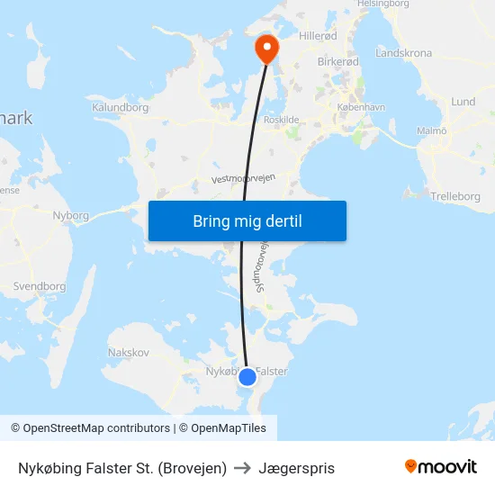 Nykøbing Falster St. (Brovejen) to Jægerspris map