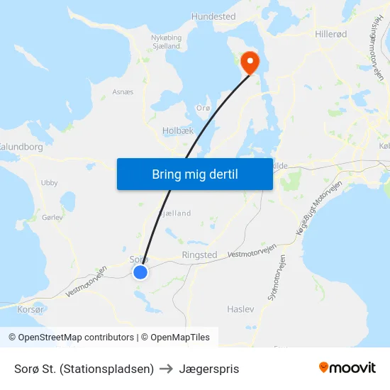 Sorø St. (Stationspladsen) to Jægerspris map
