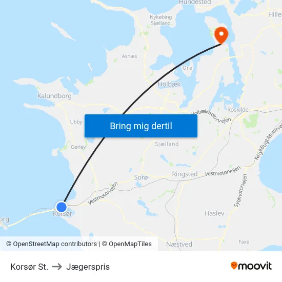Korsør St. to Jægerspris map