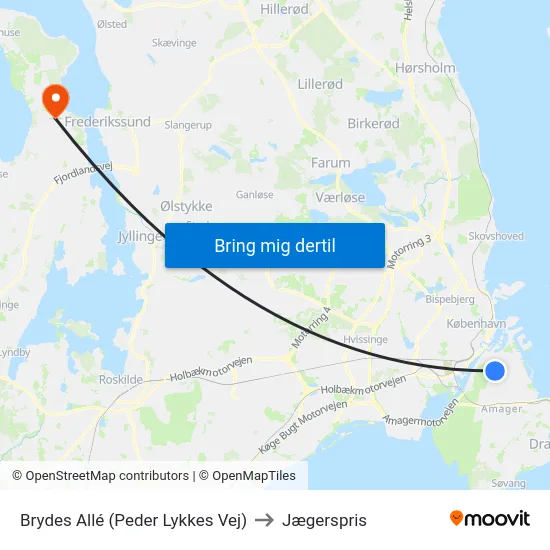 Brydes Allé (Peder Lykkes Vej) to Jægerspris map