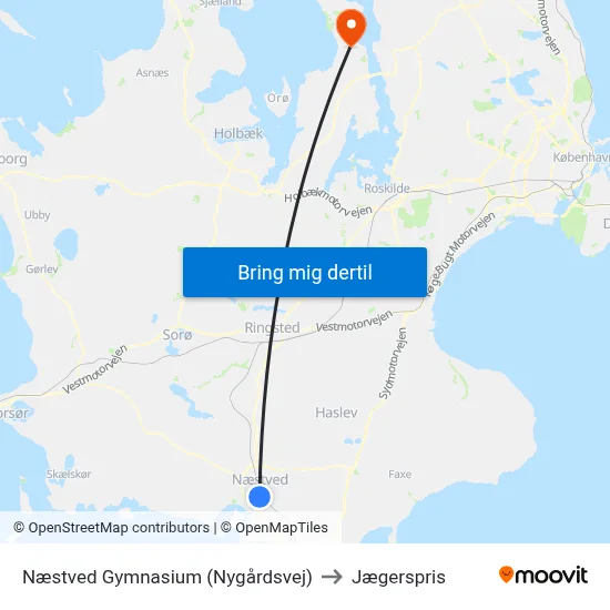 Næstved Gymnasium (Nygårdsvej) to Jægerspris map