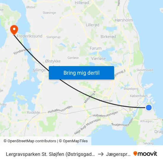 Lergravsparken St. Sløjfen (Østrigsgade) to Jægerspris map