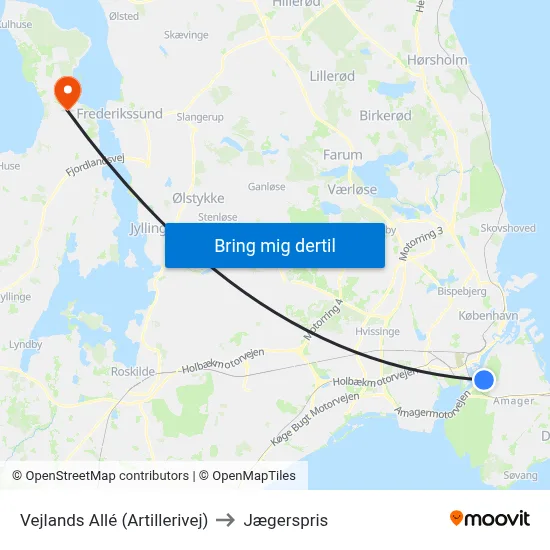 Vejlands Allé (Artillerivej) to Jægerspris map