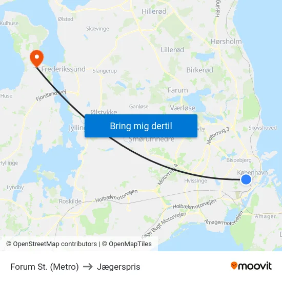 Forum St. (Metro) to Jægerspris map