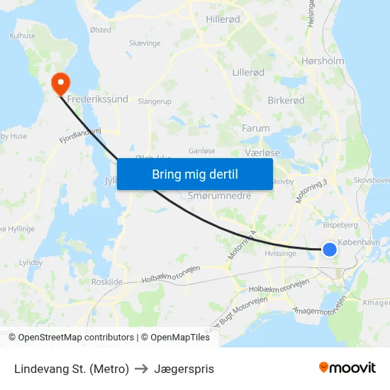 Lindevang St. (Metro) to Jægerspris map