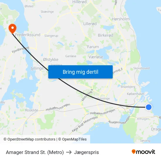 Amager Strand St. (Metro) to Jægerspris map