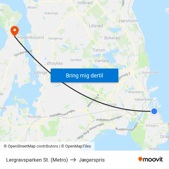 Lergravsparken St. (Metro) to Jægerspris map
