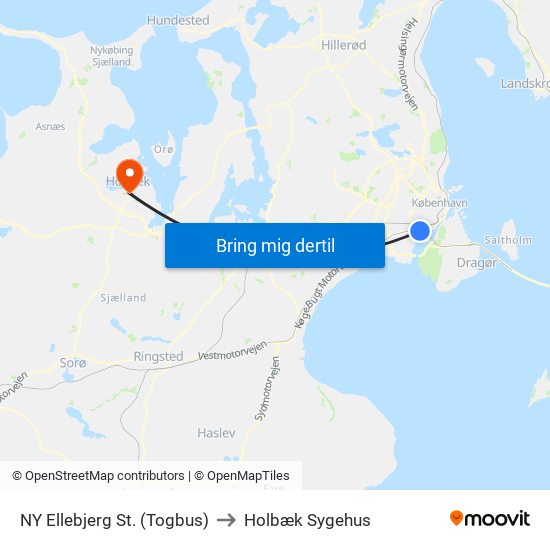 NY Ellebjerg St. (Togbus) to Holbæk Sygehus map