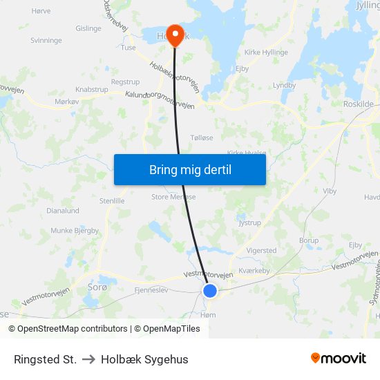 Ringsted St. to Holbæk Sygehus map