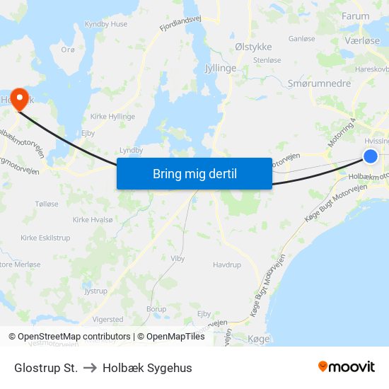 Glostrup St. to Holbæk Sygehus map