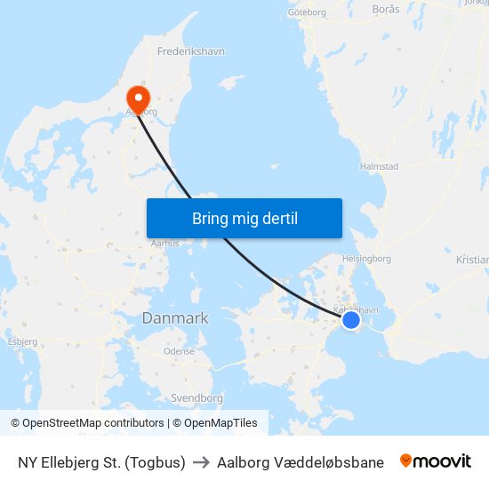 NY Ellebjerg St. (Togbus) to Aalborg Væddeløbsbane map