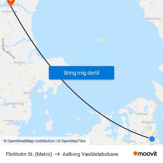 Flintholm St. (Metro) to Aalborg Væddeløbsbane map