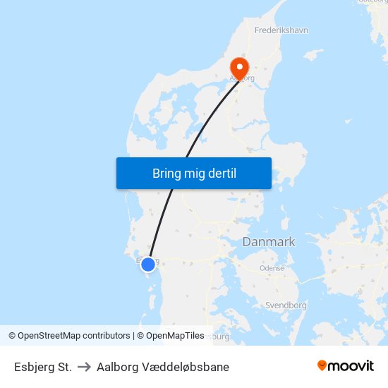 Esbjerg St. to Aalborg Væddeløbsbane map