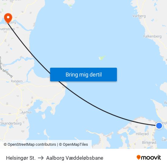Helsingør St. to Aalborg Væddeløbsbane map