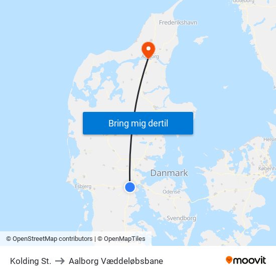 Kolding St. to Aalborg Væddeløbsbane map