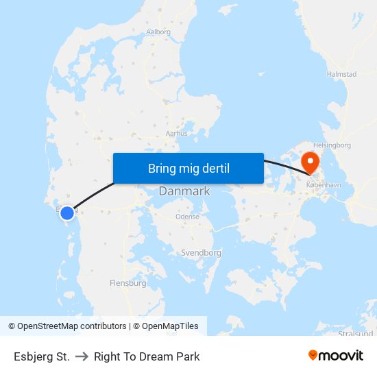 Esbjerg St. to Right To Dream Park map