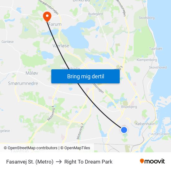 Fasanvej St. (Metro) to Right To Dream Park map