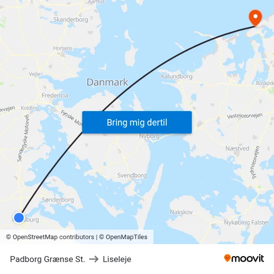 Padborg Grænse St. to Liseleje map
