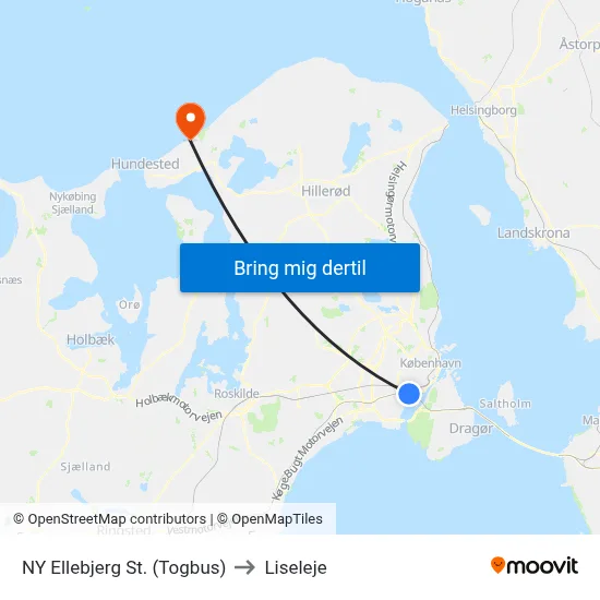 NY Ellebjerg St. (Togbus) to Liseleje map