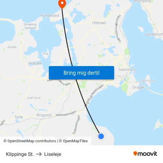 Klippinge St. to Liseleje map