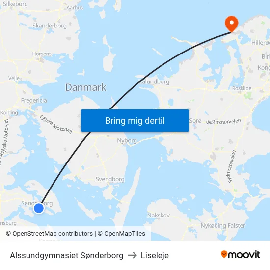 Alssundgymnasiet Sønderborg to Liseleje map