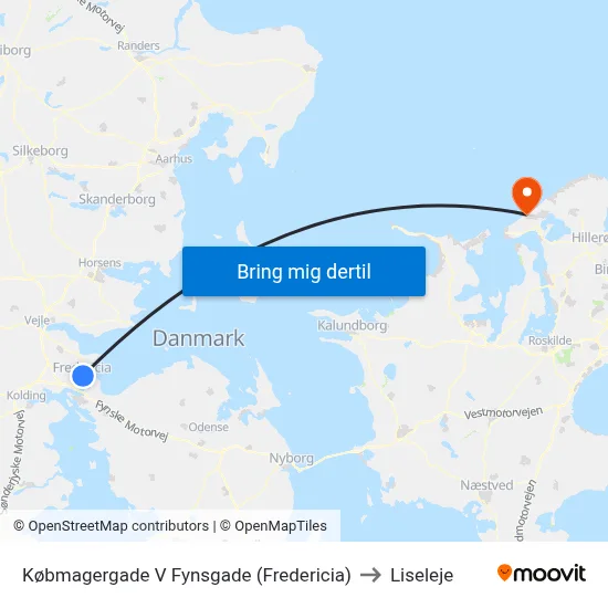Købmagergade V Fynsgade (Fredericia) to Liseleje map