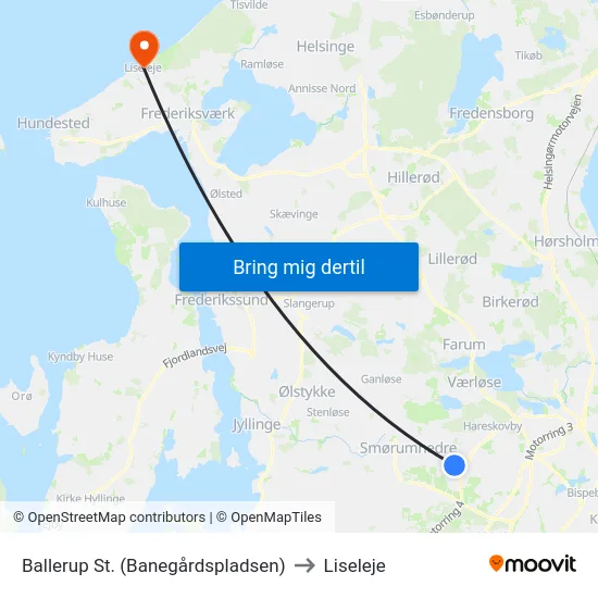 Ballerup St. (Banegårdspladsen) to Liseleje map