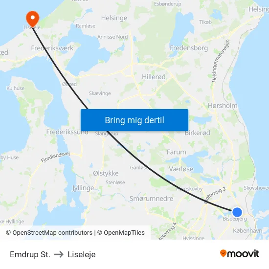 Emdrup St. to Liseleje map