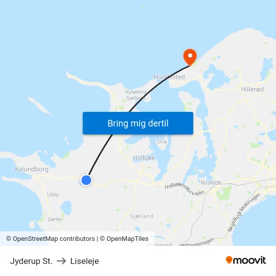 Jyderup St. to Liseleje map