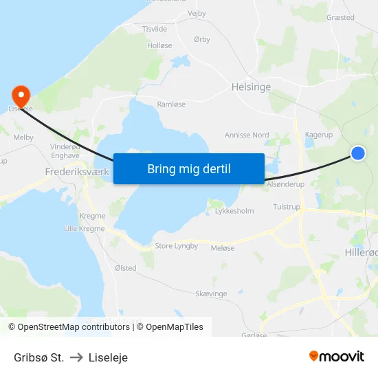 Gribsø St. to Liseleje map