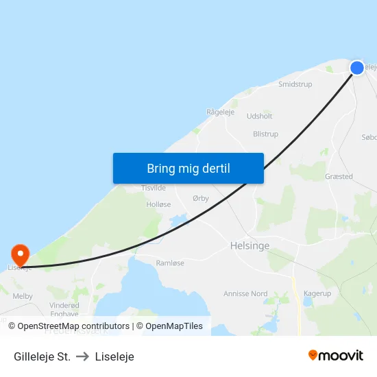 Gilleleje St. to Liseleje map