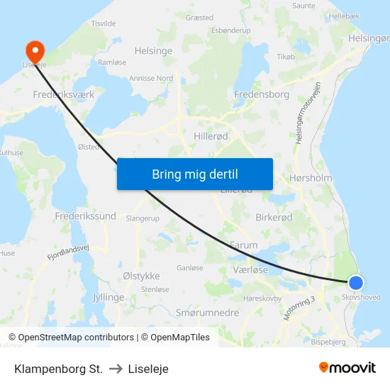 Klampenborg St. to Liseleje map
