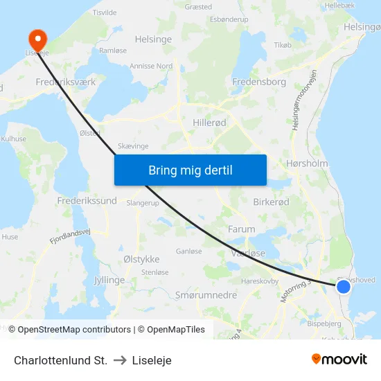 Charlottenlund St. to Liseleje map