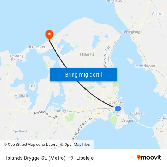 Islands Brygge St. (Metro) to Liseleje map