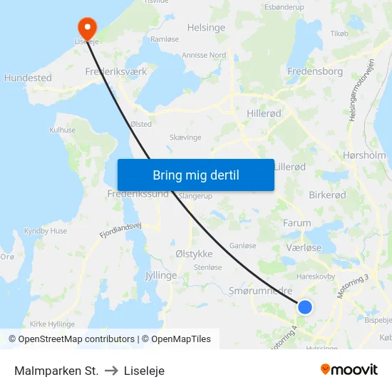 Malmparken St. to Liseleje map