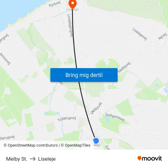 Melby St. to Liseleje map