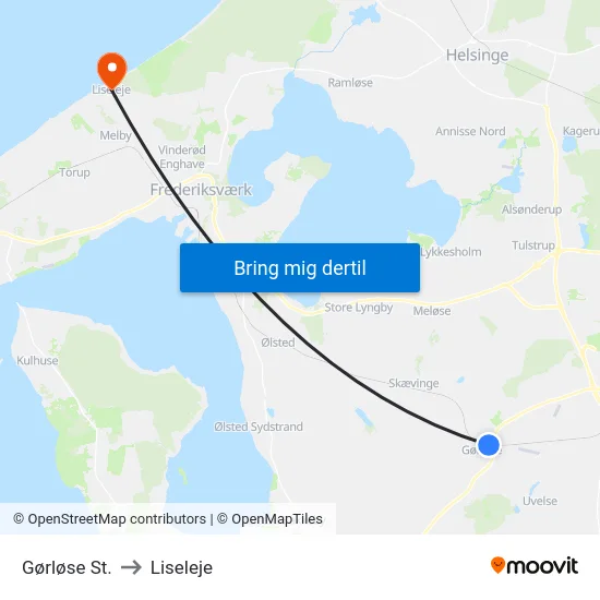 Gørløse St. to Liseleje map