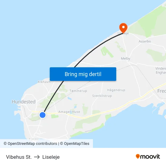Vibehus St. to Liseleje map