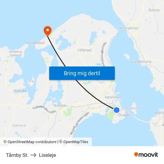 Tårnby St. to Liseleje map